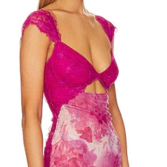 Free People Suddenly Fine Maxi Slip in Rosey Pink Combo Small NWT - Picture 4 of 10